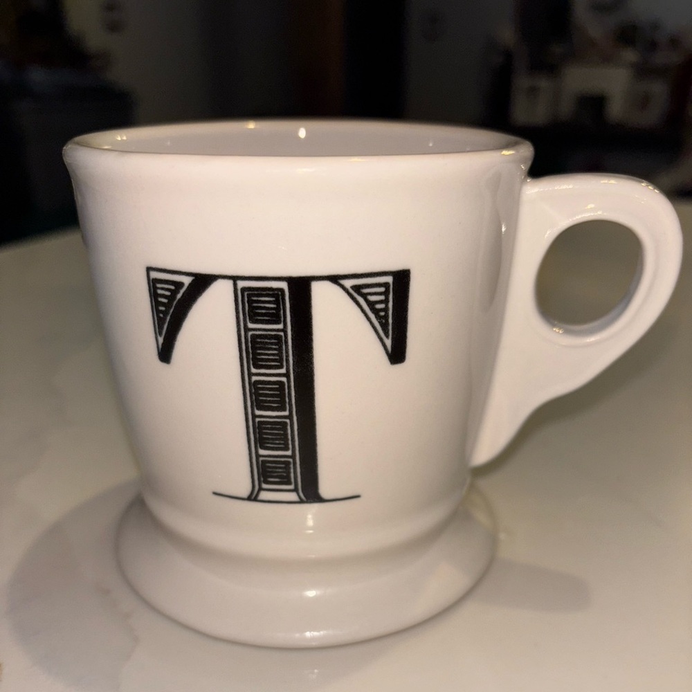 Anthropologie Monogram "T" Shaving Style Initial Mug, part of Bistro collection